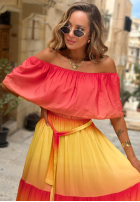Sukienka maxi Kleid im spanischen Stil ombre Solar Rainbow czerwono-Gelb