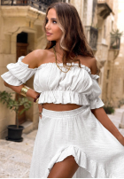 Muślinowy Set Bluse Kleid im spanischen Stil i Rock Warm Wind Gelb