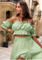 Muślinowy Set Bluse Kleid im spanischen Stil i Rock Warm Wind Gelb