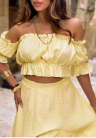 Muślinowy Set Bluse Kleid im spanischen Stil i Rock Warm Wind Gelb