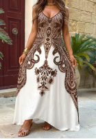 Wzorzysta Kleid maxi na ramiączkach Summer Coffee biało-Schokoladenbraun