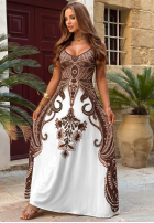 Wzorzysta Kleid maxi na ramiączkach Summer Coffee biało-Schokoladenbraun