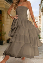 Kleid maxi bez ramiączek z falbankami Sparkling Ocean Camel