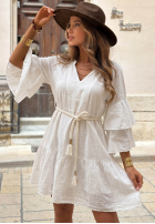 Kleid mini z falbankami i paskiem Malta Delizia Rot