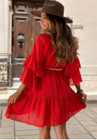Kleid mini z falbankami i paskiem Malta Delizia Rot