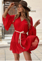 Kleid mini z falbankami i paskiem Malta Delizia Rot