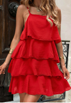 Kleid mini na ramiączkach z falbankami Malta Delizia Rot