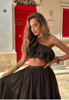 Asymetryczna Bluse z falbankami Malta Delizia Rot
