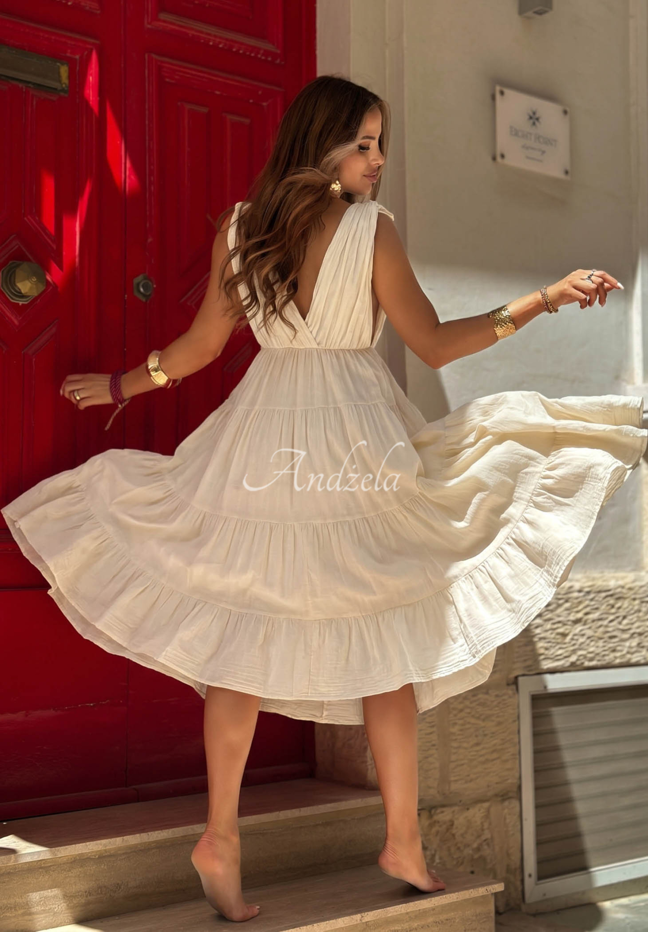Maxikleid aus Baumwolle mit Trägern und Rüschen Malta Romance Flame Beige
