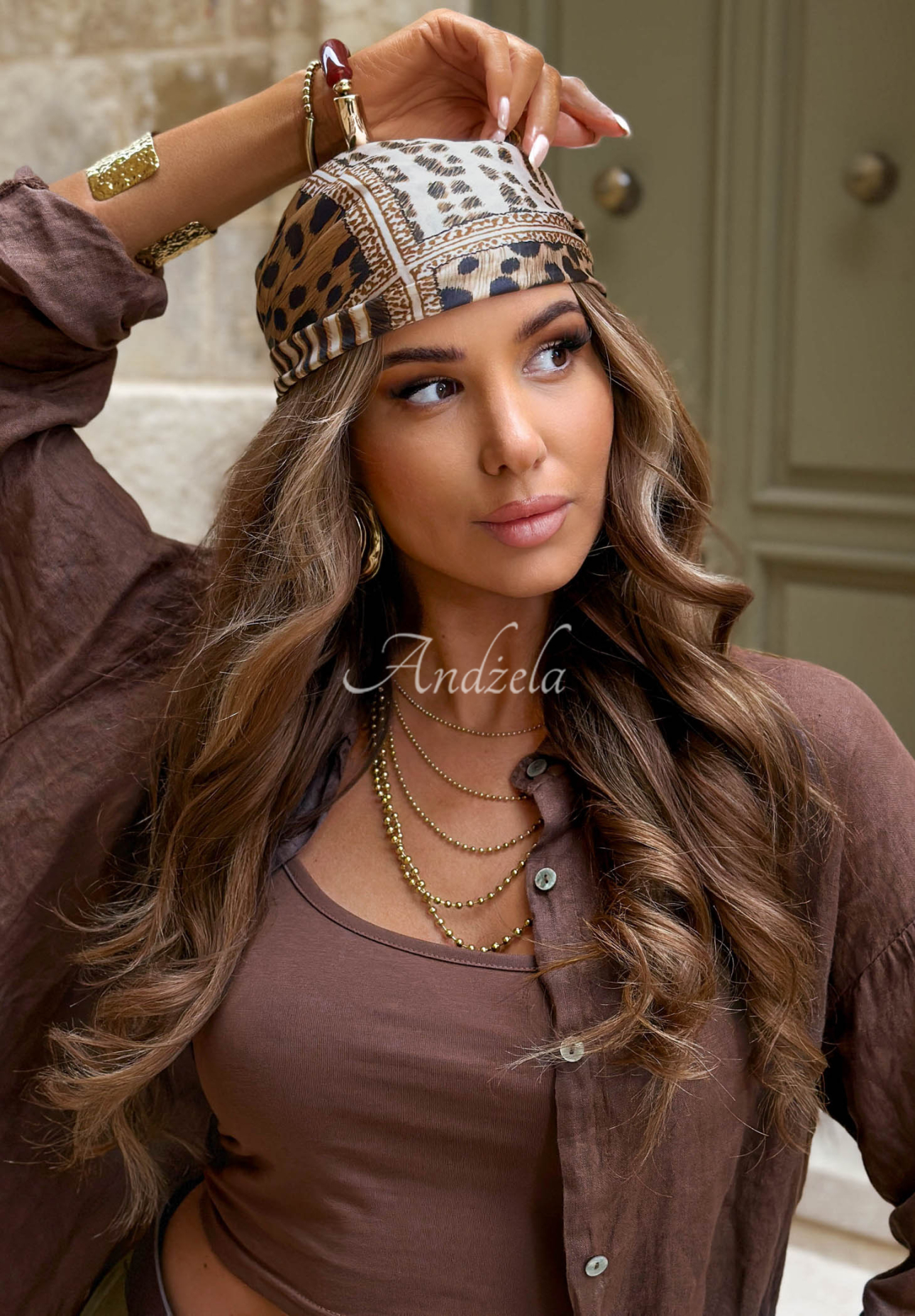 Gemustertes Halstuch mit Leopardenmuster aus Viskose Dark Panther Beige