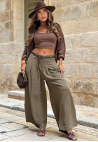 Material Hose wide leg z paskiem Verde Avenue Olivgrün