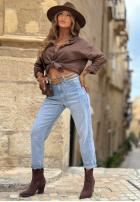 Hose Jeans baggy z paskiem Denim Touch Blau