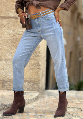 Mom-Jeans mit Gürtel Denim Touch Blau