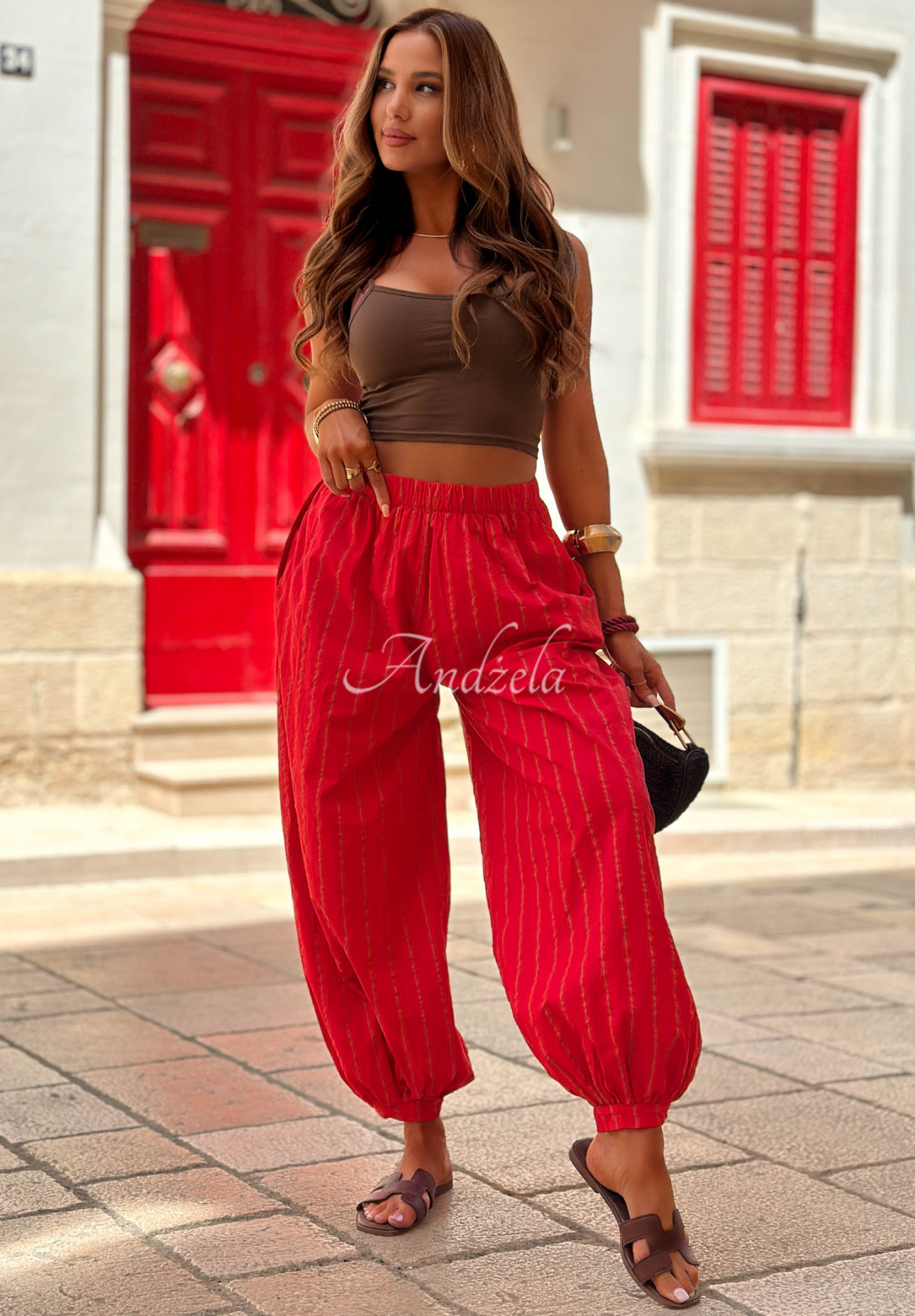 Gestreifte Baumwollhose Malta Romance Heat Rot