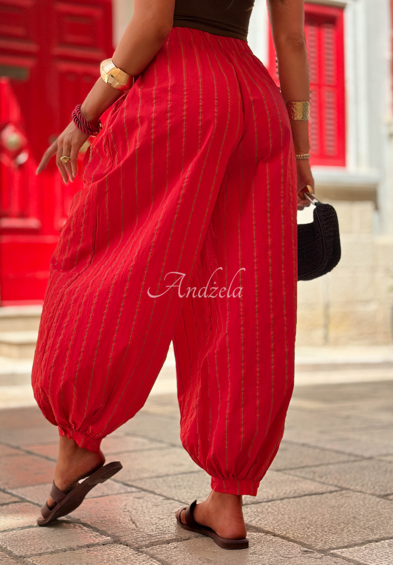 Gestreifte Baumwollhose Malta Romance Heat Rot