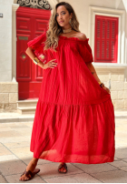 Sukienka Kleid im spanischen Stil maxi w paski Sunny Twist czerwono-Schokoladenbraun