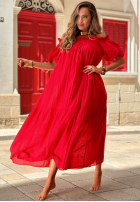 Sukienka Kleid im spanischen Stil maxi w paski Sunny Twist czerwono-Schokoladenbraun