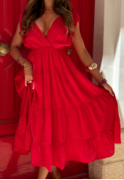 Kleid maxi na ramiączkach z falbankami Malta Delizia Rot