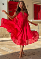 Kleid maxi na ramiączkach z falbankami Malta Delizia Rot