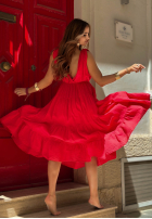 Kleid maxi na ramiączkach z falbankami Malta Delizia Rot