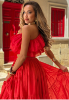 Asymetryczna Bluse z falbankami Malta Delizia Rot