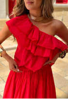 Asymetryczna Bluse z falbankami Malta Delizia Rot