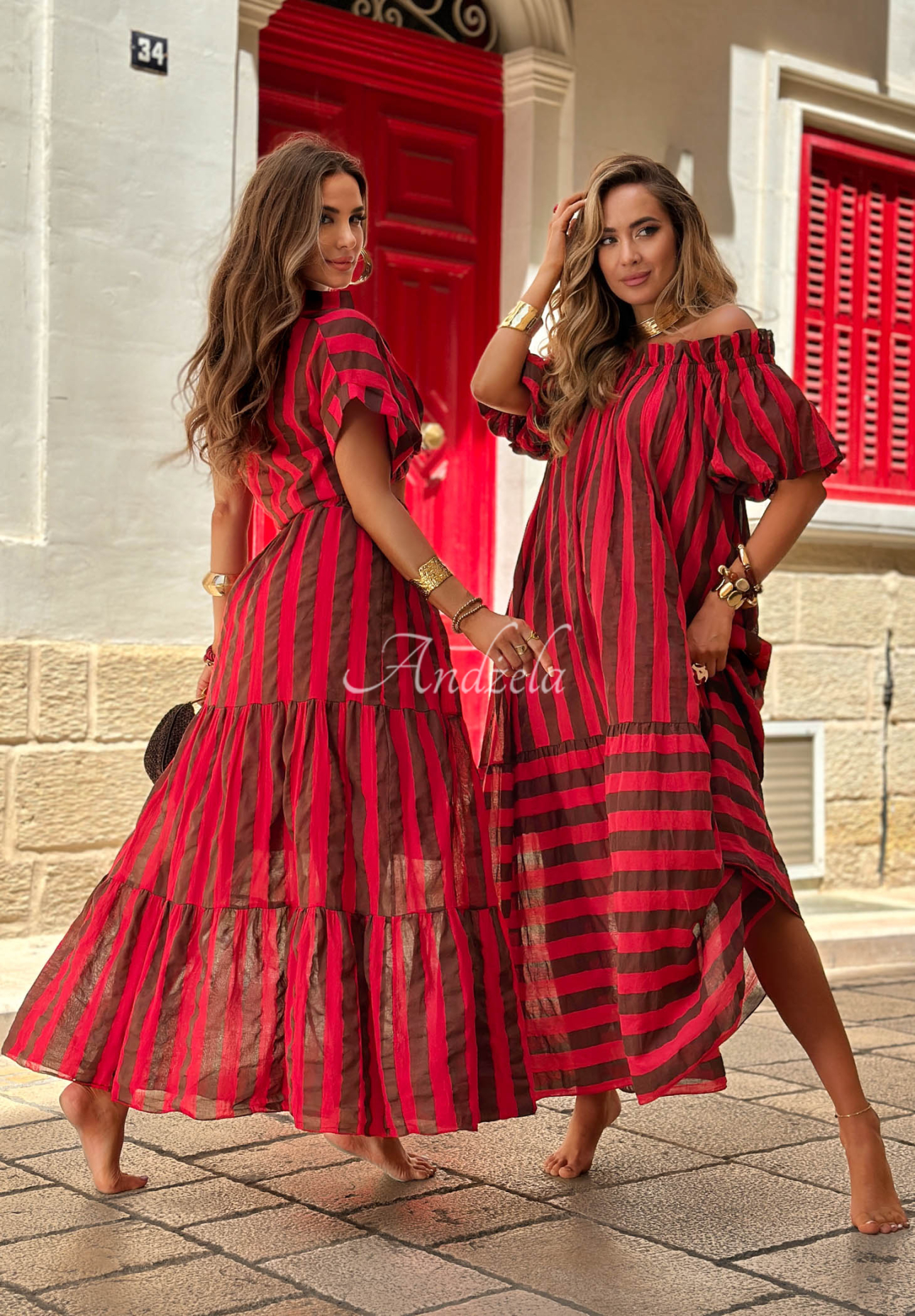Gestreiftes Baumwollhemd Malta Romance Delizia rot-schokoladenbraun