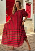 Sukienka Kleid im spanischen Stil maxi w paski Sunny Twist czerwono-Schokoladenbraun
