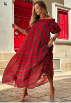 Sukienka Kleid im spanischen Stil maxi w paski Sunny Twist czerwono-Schokoladenbraun