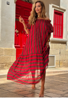 Sukienka Kleid im spanischen Stil maxi w paski Sunny Twist czerwono-Schokoladenbraun