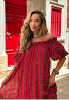 Sukienka Kleid im spanischen Stil maxi w paski Sunny Twist czerwono-Schokoladenbraun