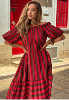 Sukienka Kleid im spanischen Stil maxi w paski Sunny Twist czerwono-Schokoladenbraun