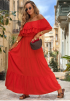 Sukienka maxi Kleid im spanischen Stil z falbankami Santa Ritta Weiß