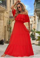 Sukienka maxi Kleid im spanischen Stil z falbankami Santa Ritta Weiß