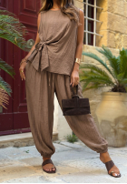 Materiałowy Set top z wiązaniem i Hose joggery Sun Elegance Mokkafarben