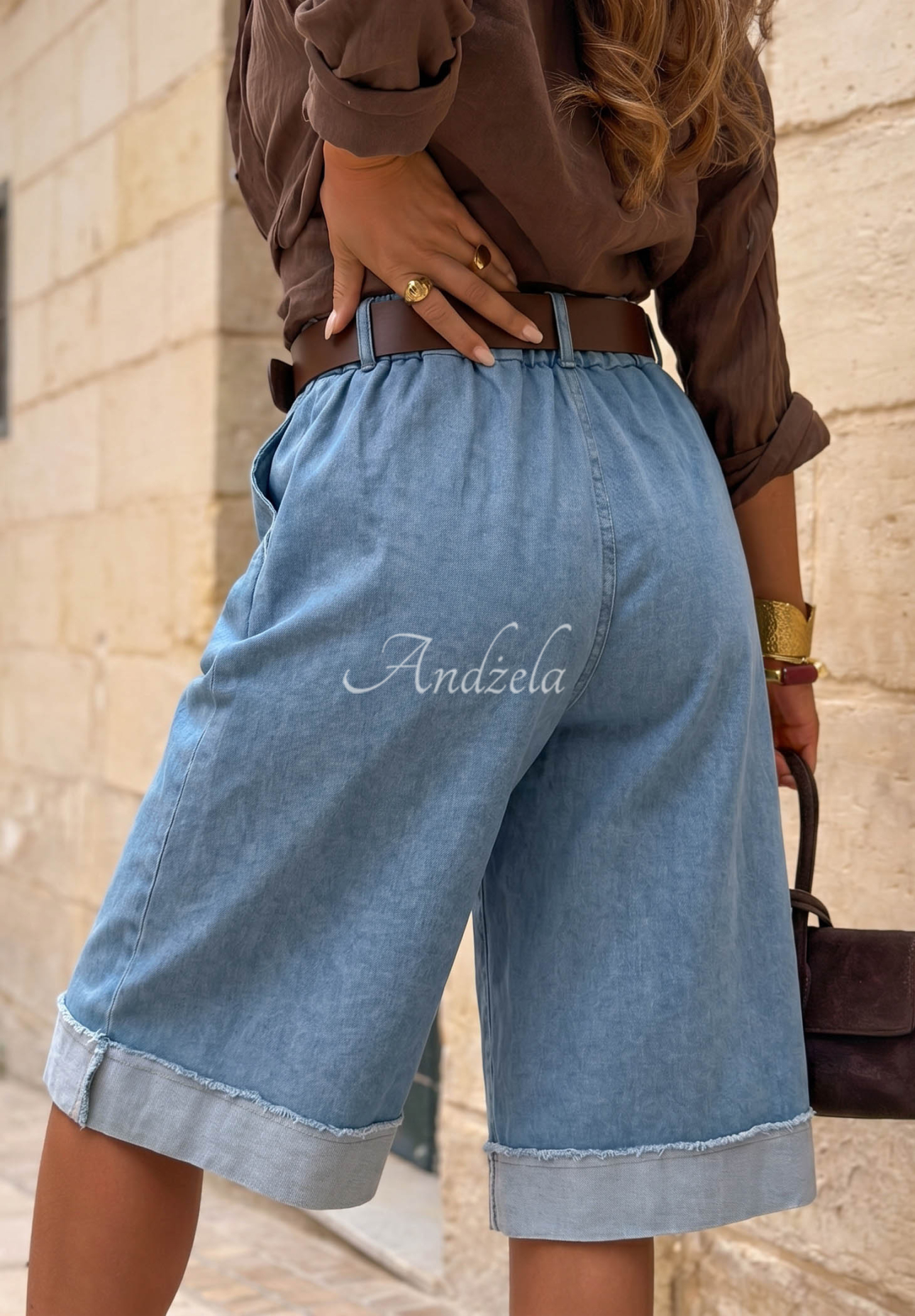 Jeans-Bermudas mit Gürtel Azure Essence Blau