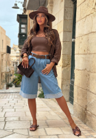Krótkie Jeans spodenki z paskiem Azure Essence Blau