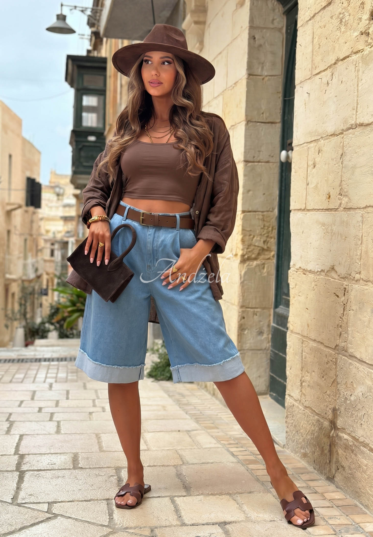 Jeans-Bermudas mit Gürtel Azure Essence Blau