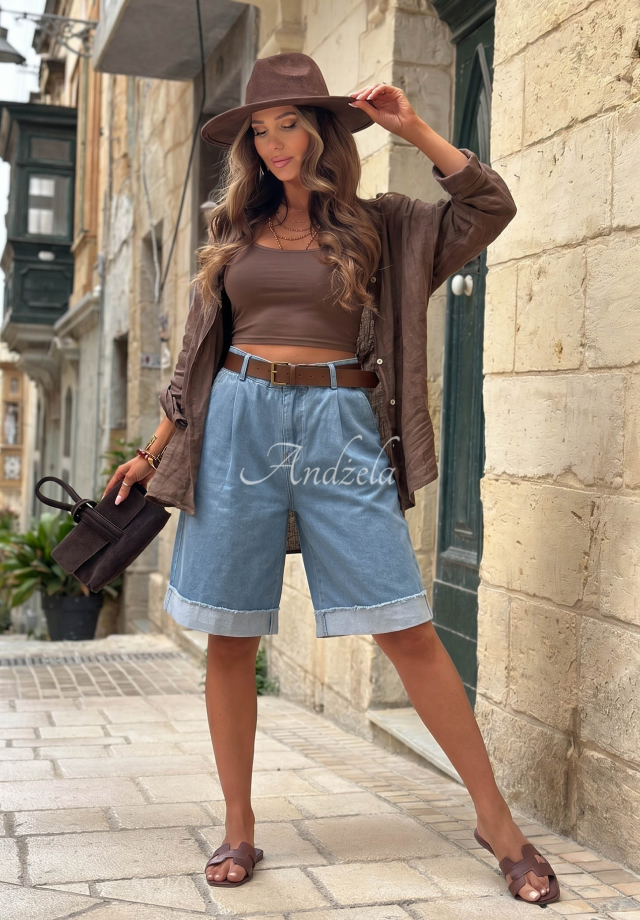 Jeans-Bermudas mit Gürtel Azure Essence Blau