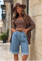 Krótkie Jeans spodenki z paskiem Azure Essence Blau