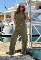 Set Bluse z węzłem i Hose wide leg Basic Sun Weiß