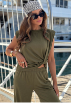 Set Bluse z węzłem i Hose wide leg Basic Sun Weiß