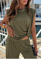 Set Bluse z węzłem i Hose wide leg Basic Sun Weiß