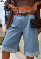 Krótkie Jeans spodenki z paskiem Azure Essence Blau