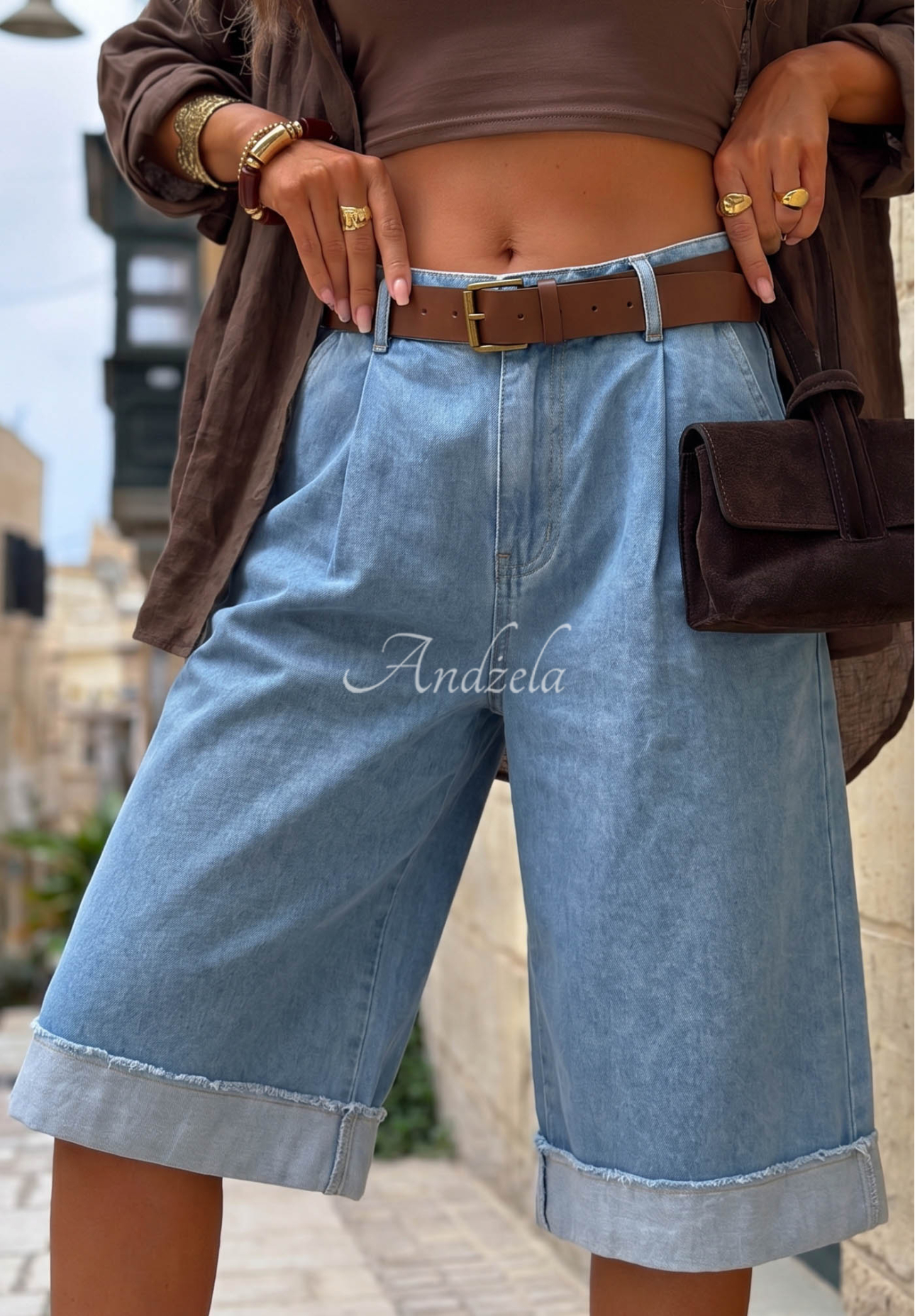 Jeans-Bermudas mit Gürtel Azure Essence Blau