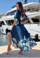 Kleid midi w kwiaty Lagoon Flora Dunkelblau