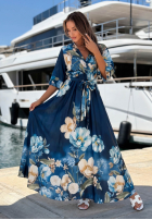 Kleid midi w kwiaty Lagoon Flora Dunkelblau