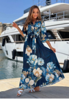 Kleid midi w kwiaty Lagoon Flora Dunkelblau