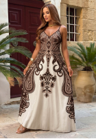 Wzorzysta Kleid maxi na ramiączkach Summer Coffee biało-Schokoladenbraun