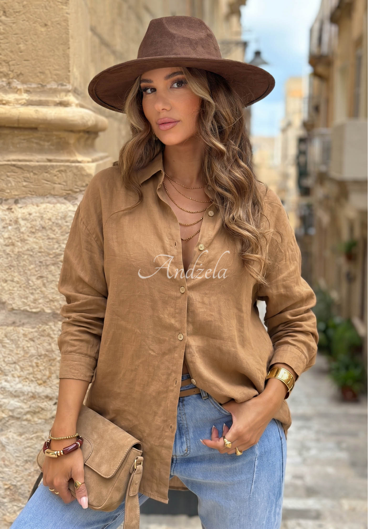Leinenhemd Vilano Beach Camel